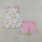 Sibling Baby Girls Colorful Flowers Scallop Tunic Ruffle Short Clothes Sets