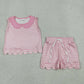 Sibling Baby Girls Short Sleeve Collar Checked Top Pockets Shorts Scallop Clothes Sets
