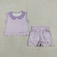 Sibling Baby Girls Short Sleeve Collar Checked Top Pockets Shorts Scallop Clothes Sets