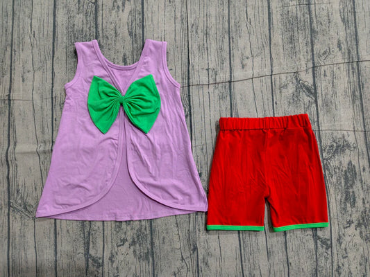 Baby Girls Purple Sleeveless Back Bows Tunic Red Shorts Clothes Sets Preorder GSSO3465