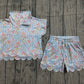 Baby Girls Bows Flowers Zipper Top Scallop Short Clothes Sets Preorder GSSO3575