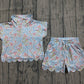 Baby Girls Bows Flowers Zipper Top Scallop Short Clothes Sets Preorder GSSO3575