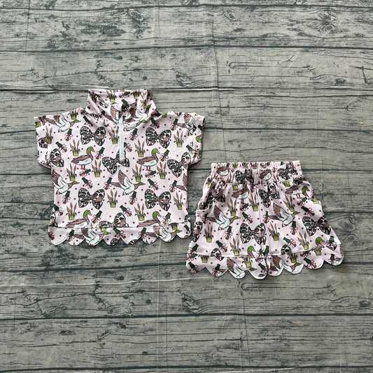 Baby Girls Clothes Camo Bows Ducks Zipper Top Short Scallop Hunting Clothes Sets Preorder GSSO3669