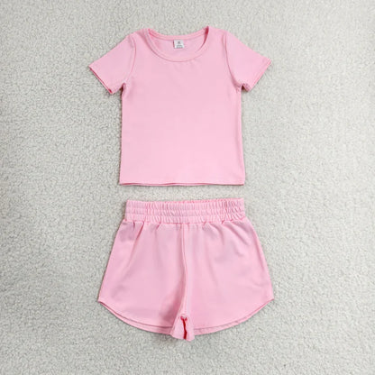 Sibling Baby Girls Colorful Short Sleeve Shirt Top Sport Short Yoga Active Clothes Sets
