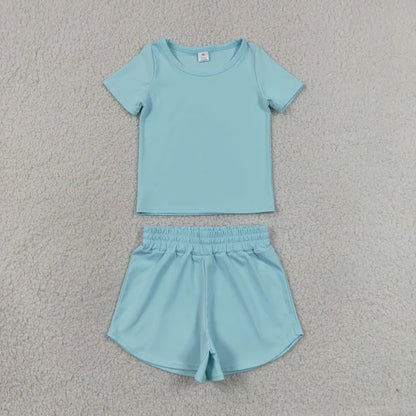 Sibling Baby Girls Colorful Short Sleeve Shirt Top Sport Short Yoga Active Clothes Sets