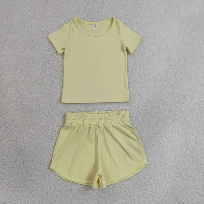 Sibling Baby Girls Colorful Short Sleeve Shirt Top Sport Short Yoga Active Clothes Sets