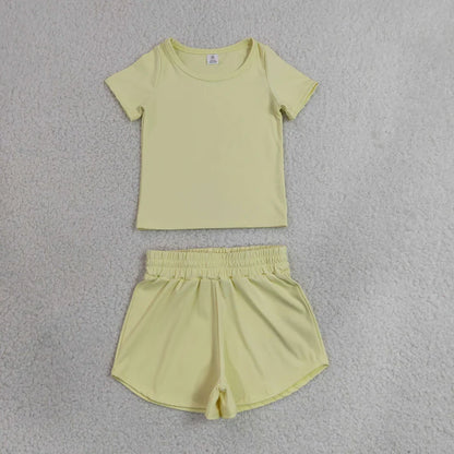 Sibling Baby Girls Colorful Short Sleeve Shirt Top Sport Short Yoga Active Clothes Sets