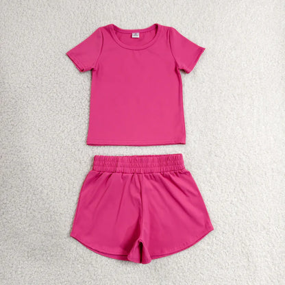 Sibling Baby Girls Colorful Short Sleeve Shirt Top Sport Short Yoga Active Clothes Sets