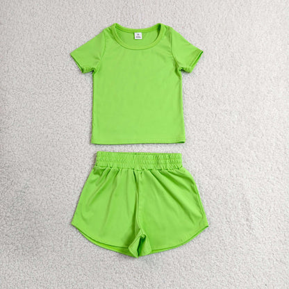 Sibling Baby Girls Colorful Short Sleeve Shirt Top Sport Short Yoga Active Clothes Sets
