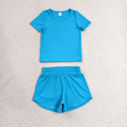 Sibling Baby Girls Colorful Short Sleeve Shirt Top Sport Short Yoga Active Clothes Sets