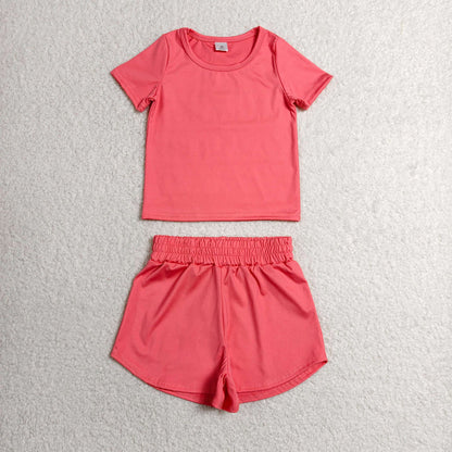Sibling Baby Girls Colorful Short Sleeve Shirt Top Sport Short Yoga Active Clothes Sets