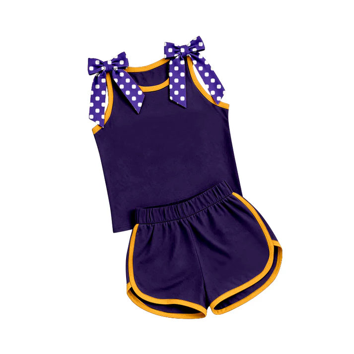 Preorder Baby Girls Green Black Bows Sleeveless Top Short Clothes Sets GSD3826
