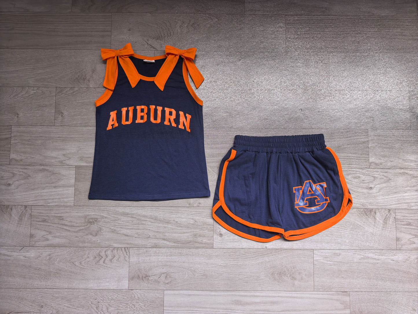 Preorder Baby Girls Clothes Navy Orange Bows Sleeveless Top Short AU Team Clothes Sets GSSO3828