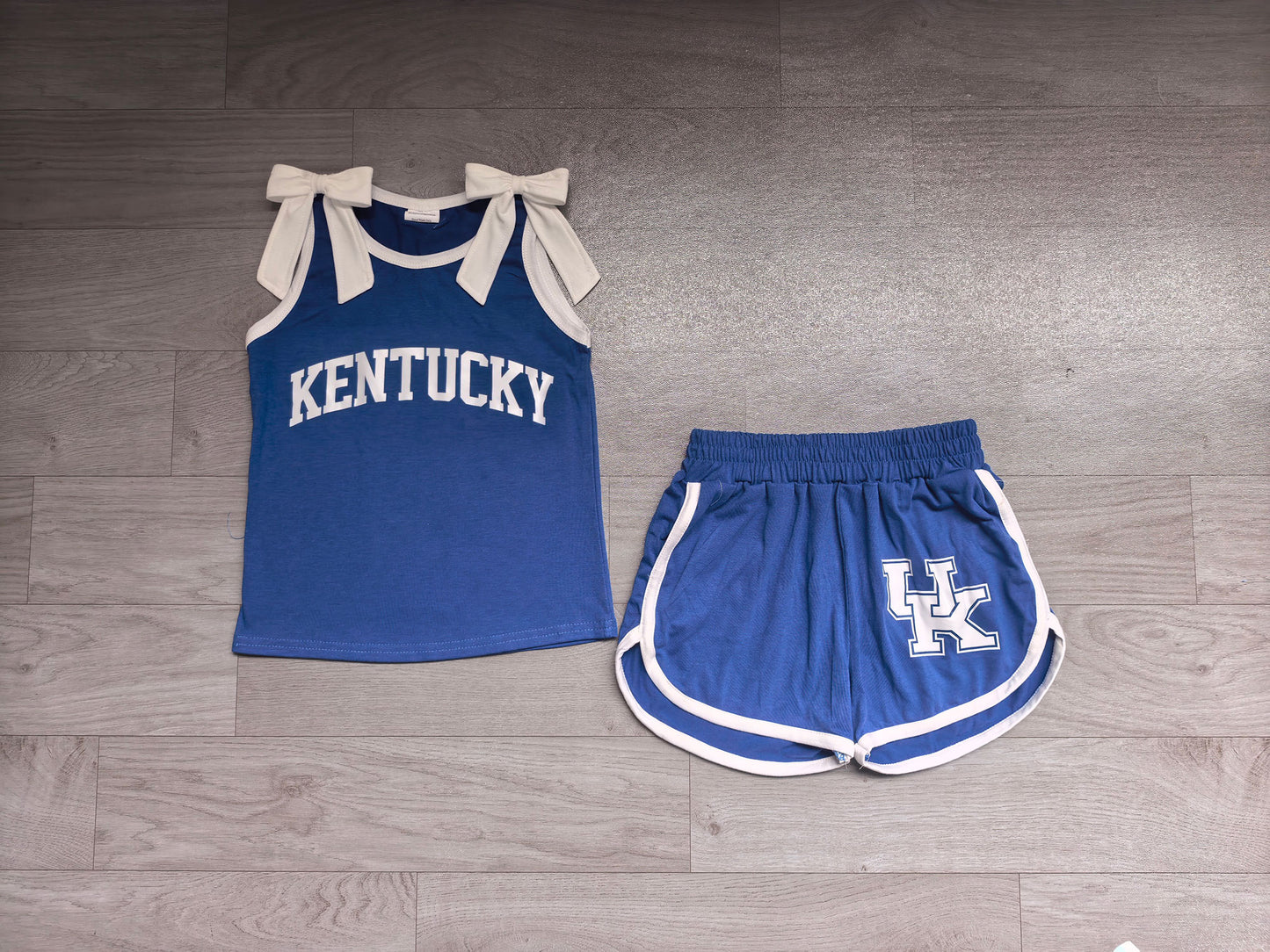 Preorder Baby Girls Blue White Bows Sleeveless Top Short UK Team Clothes Sets GSSO3830