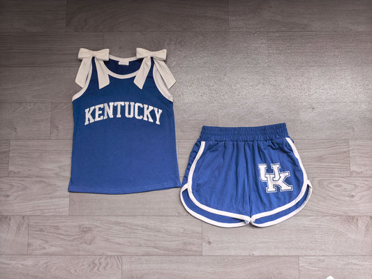 Preorder Baby Girls Blue White Bows Sleeveless Top Short UK Team Clothes Sets GSSO3830