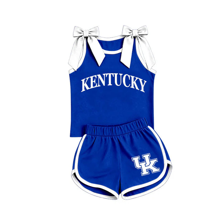 Preorder Baby Girls Blue White Bows Sleeveless Top Short UK Team Clothes Sets GSSO3830