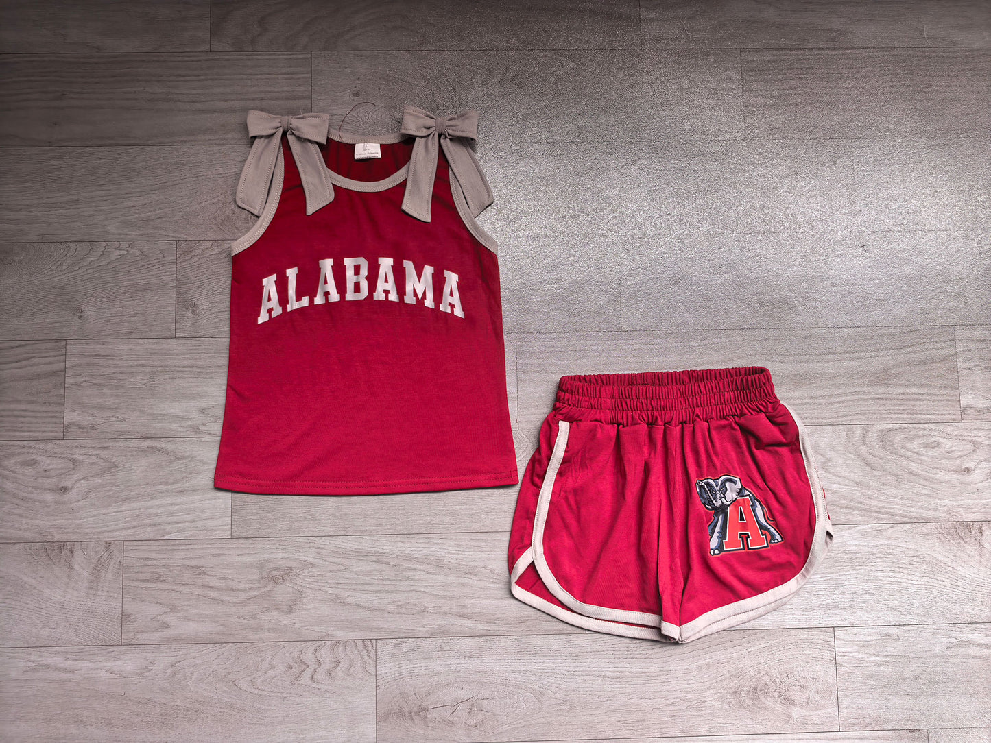 Preorder Baby Girls Red Grey Bows Sleeveless Top Short Alabama Team Clothes Sets GSSO3831