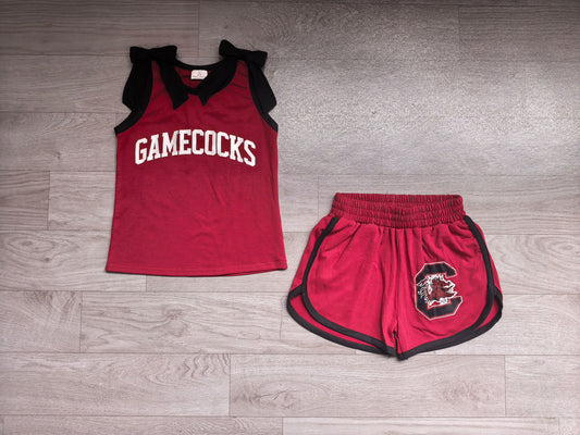 Preorder Baby Girls Gamecock Maroon Black Bows Sleeveless Top Short Team Clothes Sets GSSO3835
