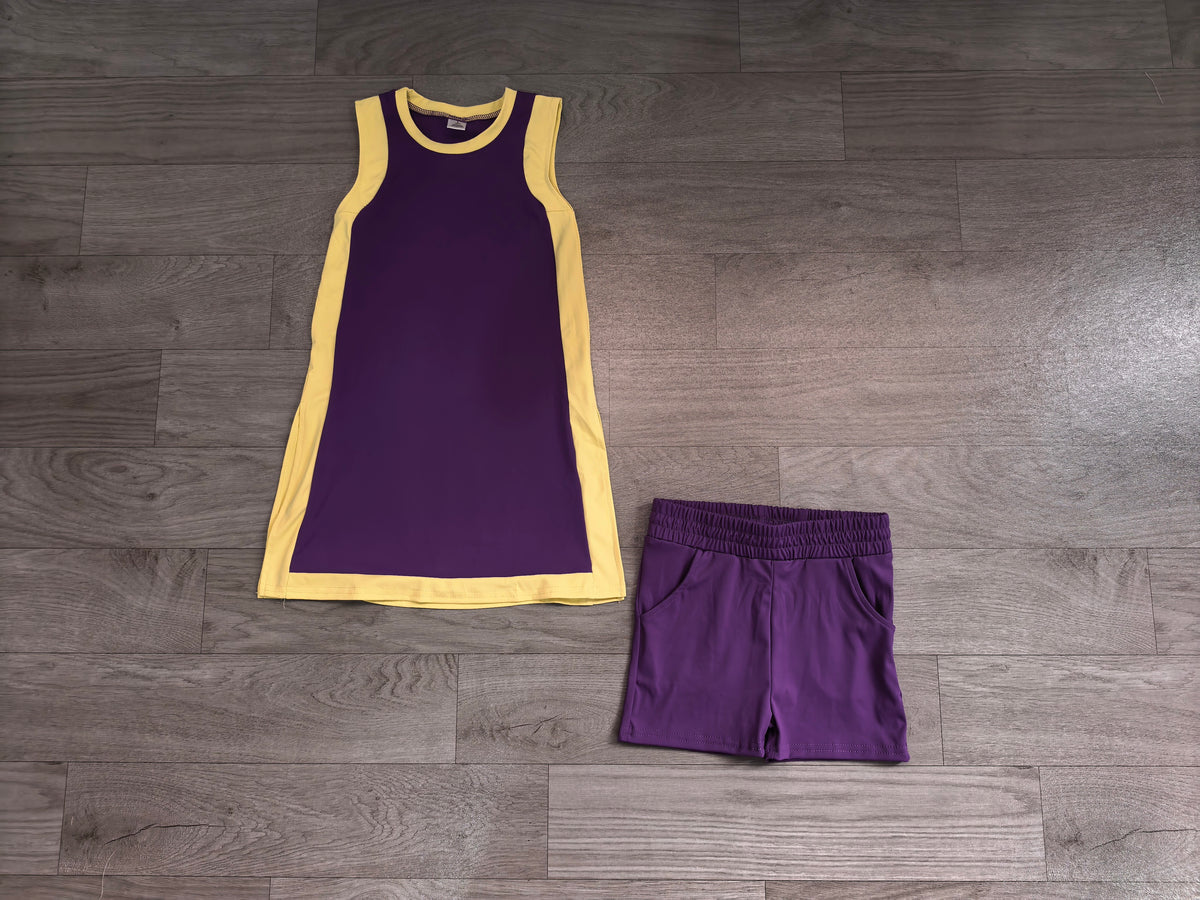 Baby Girls Sleeveless Yellow Purple Yoga Active Split Skirt Short Clothes Set Preorder GSSO3844