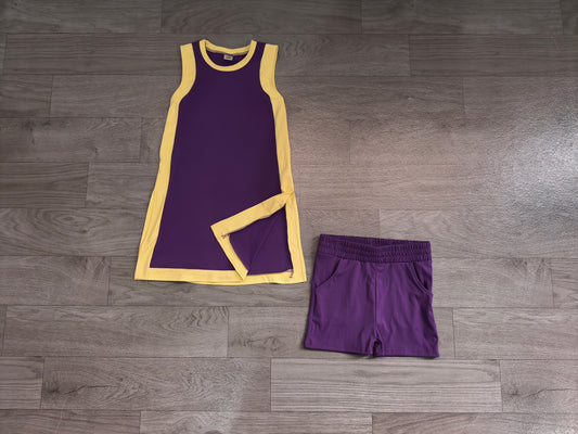 Baby Girls Sleeveless Yellow Purple Yoga Active Split Skirt Short Clothes Set Preorder GSSO3844