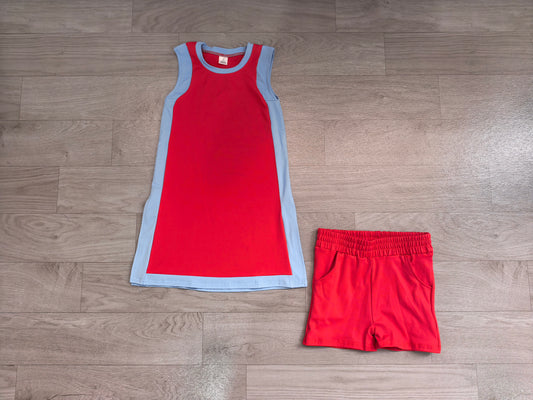 Baby Girls Clothes Sleeveless Blue Red Yoga Active Split Skirt Short Clothes Set Preorder GSSO3846