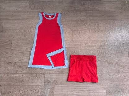 Baby Girls Clothes Sleeveless Blue Red Yoga Active Split Skirt Short Clothes Set Preorder GSSO3846