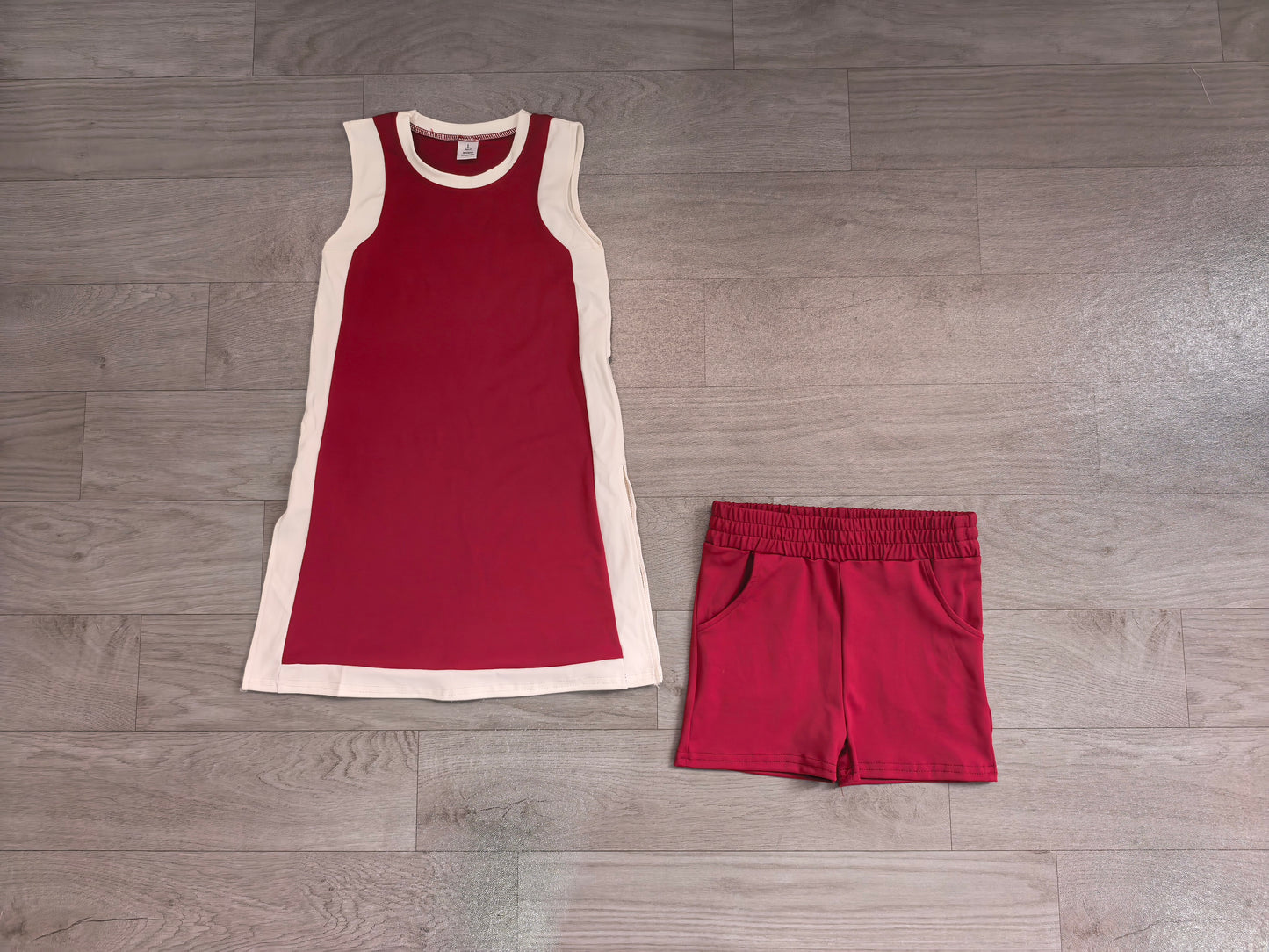 Baby Girls Clothes Sleeveless White Maroon Yoga Active Split Skirt Short Clothes Set Preorder GSSO3848