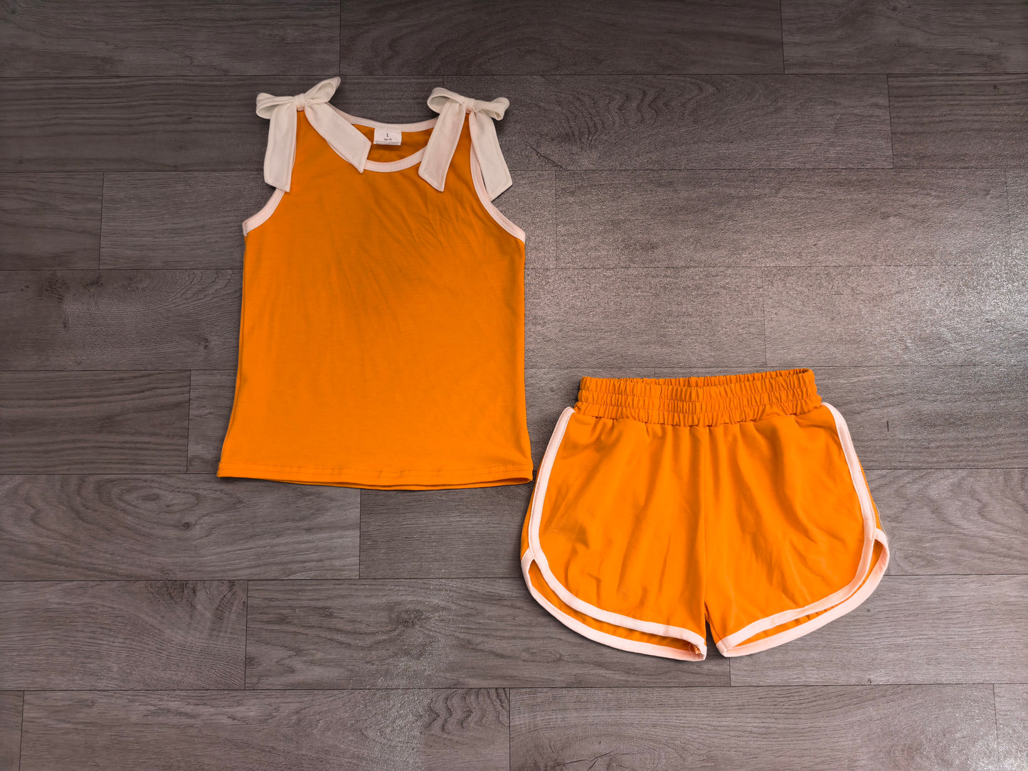 Baby Girls Orange White Bows Sleeveless Vest Top Short Clothes Sets Preorder GSSO3851