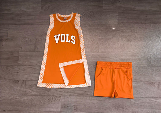 Baby Girls Orange Polka Dots Vols Split Tunic Short Yoga Active Team Clothes Sets Preorder GSSO3852