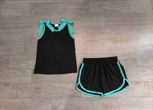 Baby Girls Clothes Black Lake Blue Bows Sleeveless Vest Short Clothes Sets Preorder GSSO3856