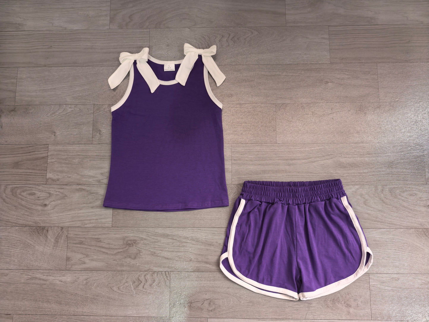 Baby Girls Clothes Purple White Bows Sleeveless Vest Top Short Clothes Sets Preorder GSSO3858