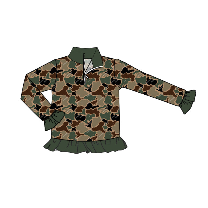 Baby Girls Clothes Green Camo Ducks Zip Pullovers Shirts Tops Preorder GT0671