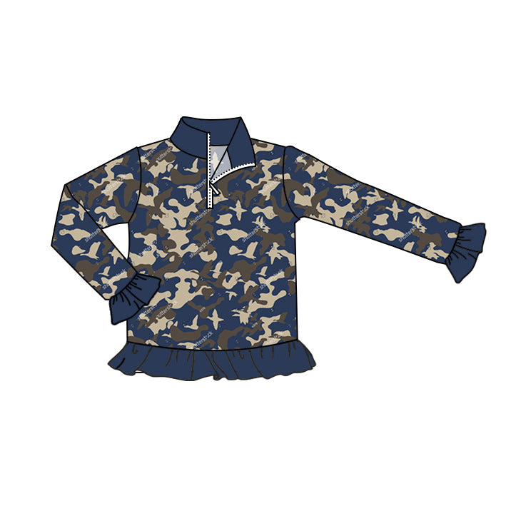 Baby Girls Clothes Navy Camo Zip Pullovers Shirts Tops Preorder GT0672