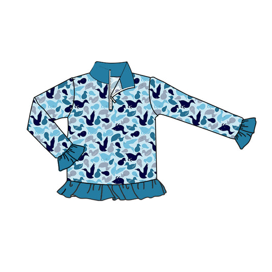 Baby Girls Clothes Blue Ducks Camo Zip Pullovers Shirts Tops Preorder GT0673