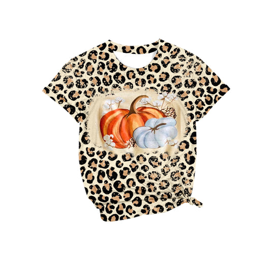 Adult Women Clothes Top Leopard Pumpkin Fall Short Sleeve Tee Shirts Tops Preorder GT0689