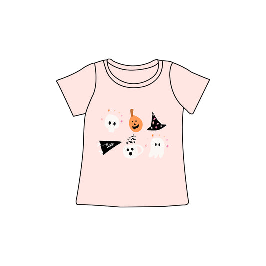 Baby Girls T-shirt Halloween Pink Pumpkin Short Sleeve Tee Shirts Tops Preorder GT0698