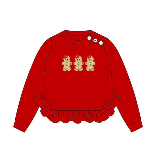 Baby Girls Shirts Christmas Gingerbread Long Sleeve Tee Ruffle Shirts Tops Preorder GT0702