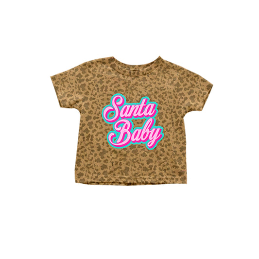 Baby Girls T-shirts Santa Baby Leopard Western Short Sleeve Tee Shirts Tops Preorder GT0723