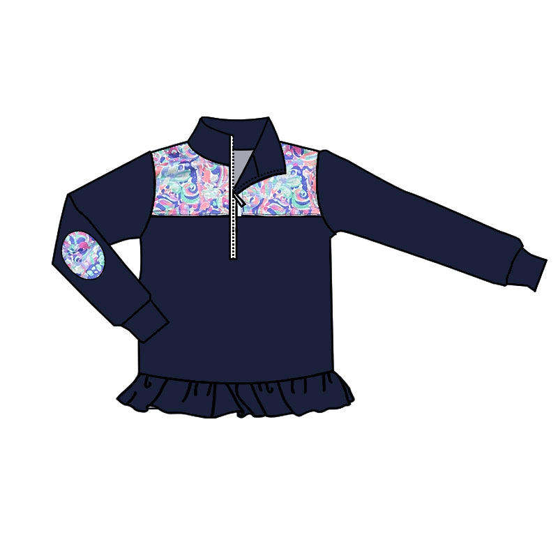 Baby Girls Clothes Tops Navy Zip Long Sleeve Pullovers Tops Preorder GT0767