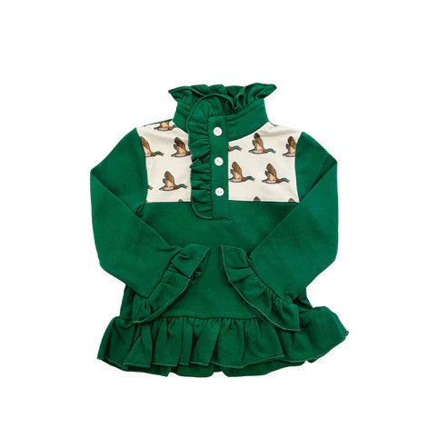 Baby Girls Clothes Tops Green Ducks Hunting Pullovers Tops Preorder GT0772