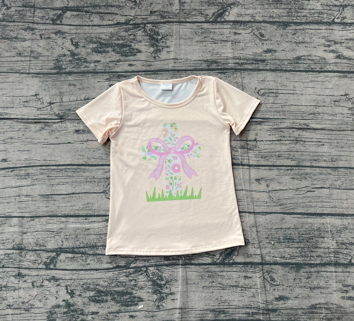 Baby Girls Yellow Short Sleeve Flowers Cross Easter T-shirts Top Preorder GT1397 11.15