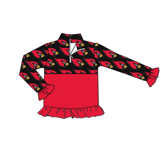 Preorder moq 5 Baby Girls black red bird Team Zip Pullovers Tops 7.22