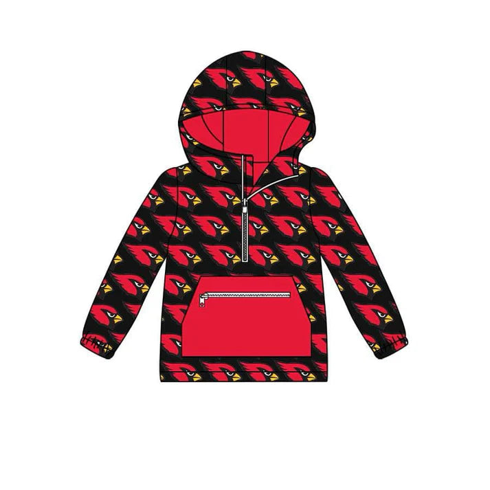 Preorder (moq 5)Baby boys Team black red bird Hooded Pullovers Tops 7.22