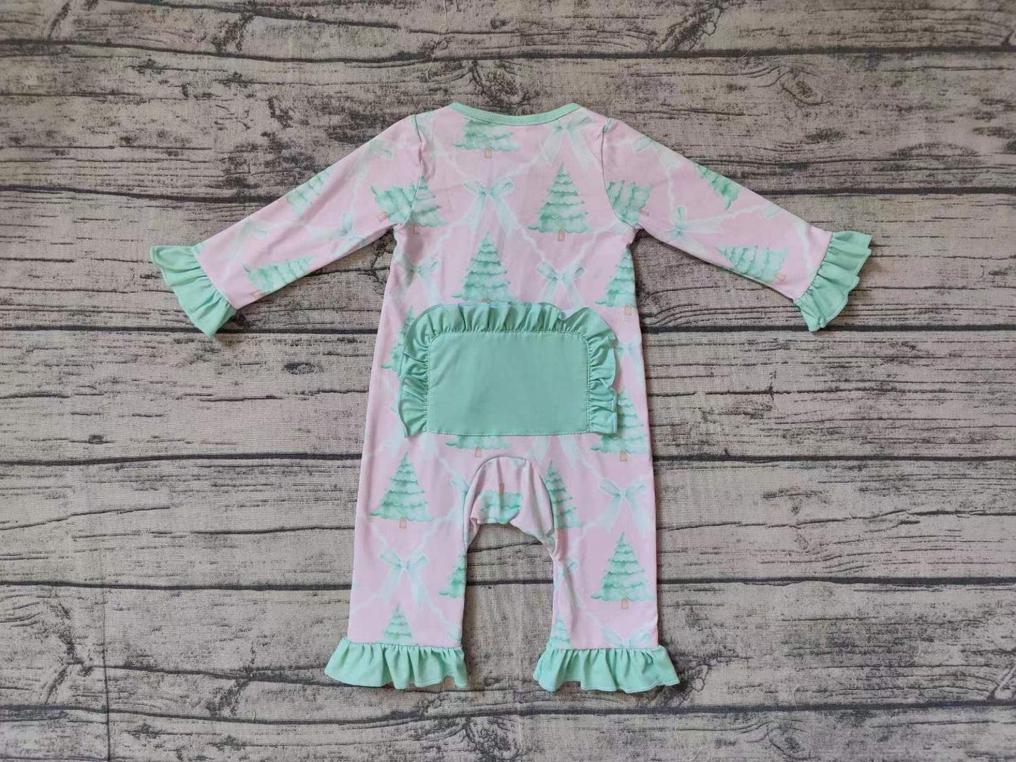 Baby Infant Girls Rompers Christmas Pink Bows Trees Zip Rompers preorder LR1073