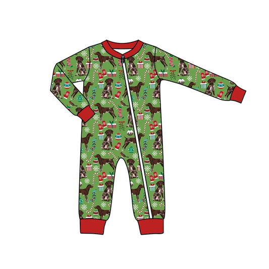 Baby Infant Boys Rompers Christmas Dogs Green Zip Rompers preorder LR1392