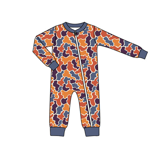 Baby Infant Boys Rompers Fall Grey Orange Dinosaurs Camo Zip Long Sleeve Rompers preorder LR1407