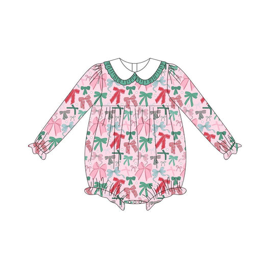 Baby Infant Girls Rompers Christmas Pink Bows Long Sleeve Rompers preorder LR1413