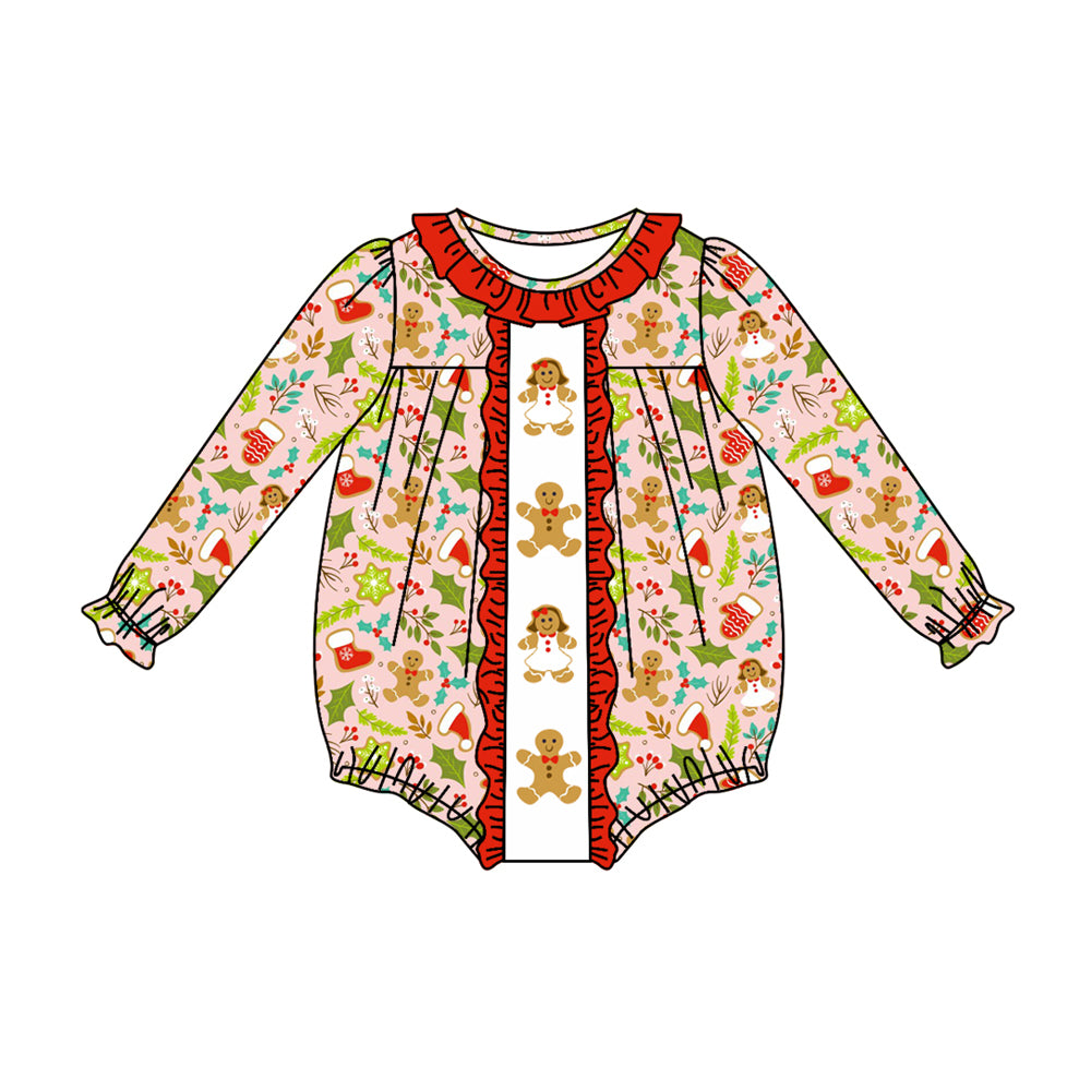 Baby Infant Girls Rompers Christmas Gingerbread Long Sleeve Rompers preorder LR1427