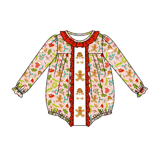 Baby Infant Girls Rompers Christmas Gingerbread Long Sleeve Rompers preorder LR1427