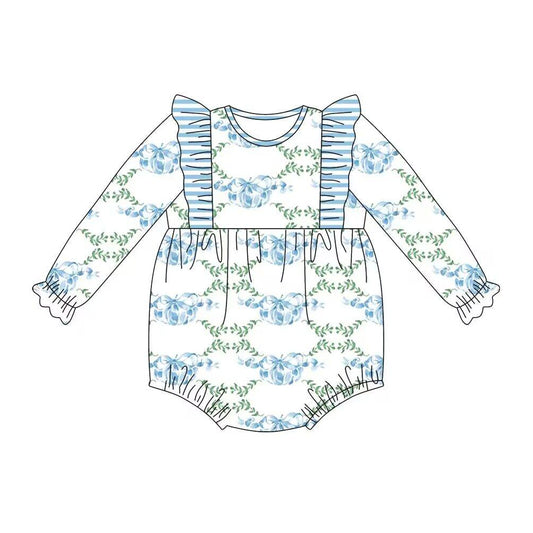 Baby Infant Girls Rompers Blue Pumpkins Bows Long Sleeve Rompers preorder LR1430